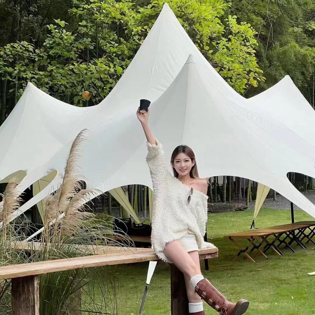 户外三胞胎莲花超大莲花天幕帐篷多用途活动防暴雨遮阳营地遮阳棚